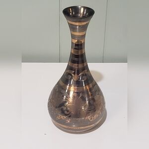 Vintage 7.5" Etched Enameled Brass Bud Vase